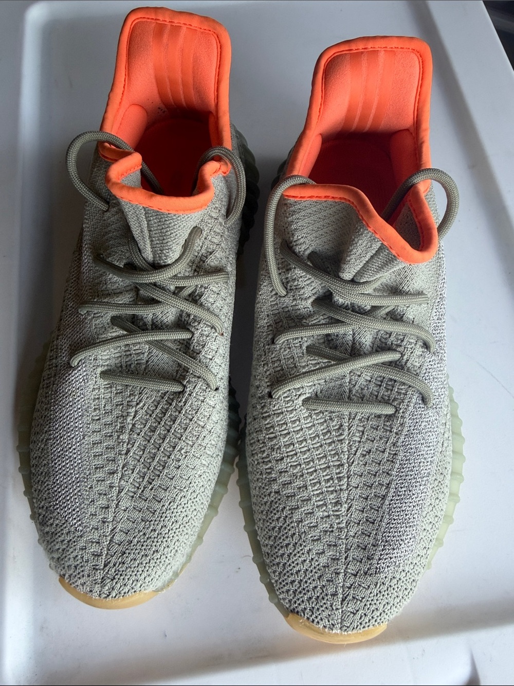 Men's Knit Sneakers in Olive Green with Orange Collar Adidas Boost